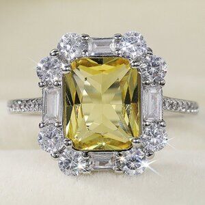 😍Radiant Yellow Zircon Sumptuous Silver Luxury Rings Women, K924